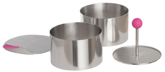 Ateco Round Food Molding Set, 2.75 by 2.1-Inches High, 4-Piece Set Includes  2 Rings, Fitted Press & Transfer Plate